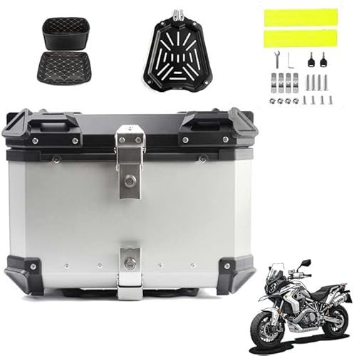 MYJDML Motorrad-Topcase für Honda Crosstourer 2012-2015, Haltbar Motorcycle Suitcase Wasserdicht Motorrad Heckkasten Motorrad Tail Box Tragbares Motorrad Heckbox Koffer,55L-Silver