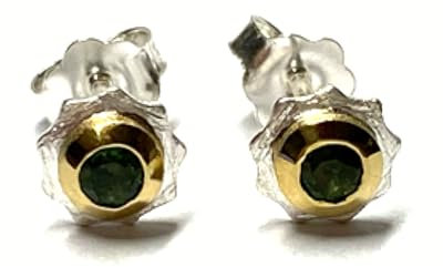 Ohrstecker bicolor 925 Silber Turmalin grün Ohrring Blüte matt