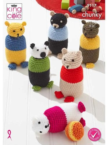King Cole Chunky Crochet Pattern Christmas Bear & Penguin Indoor Skittles (9117)