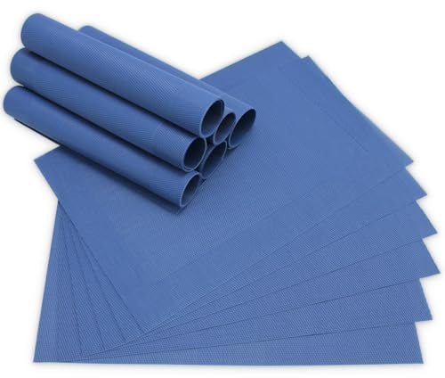 Moderne Tischsets in Blau im 12er Set - Abwaschbare Platzsets als rechteckige Tischuntersetzer - Gewebtes Platzdeckchen als Tischunterlage für Esstisch Wohnzimmer Tisch-Deko