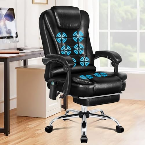 ALFORDSON Bürostuhl mit Massagefunktion, ergonomisches Design mit großer Sitzpolsterung, Lendenwirbelstütze, Rollen, für reibungslose Mobilität im Büro, Hellschwarz