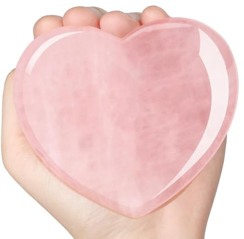 Cristalli curativi al quarzo rosa, 60 x 60 mm, cuore naturale in pietra quarzo rosa, cuore rosa – cristalli curativi, regalo per donne per San Valentino, compleanno e giorno del Ringraziamento