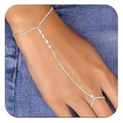 Calkkrer Silberne Handkette Armband, Silberner Fingerring Handkette, Zirkon Kristallperlen Kettehand, Armband Mit Ring Verbunden, Trendy Handschmuck, Passend für Geschenk