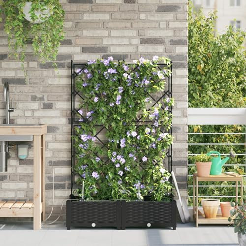 vidaXL Garten-Pflanzgefäß 2 pcs Schwarz Stahl, Moderner Stahl-Blumenkasten, robuste Garten-Deko, rechteckiger Outdoor-Halter, Urban Gardening, Balkon-Accessoires