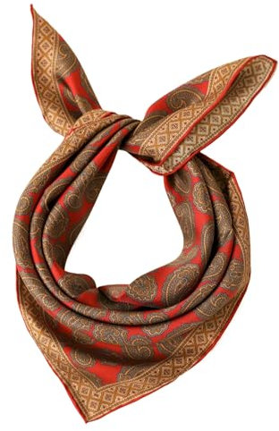 Prettystern handrolliertes Seiden-Halstuch Damen Herren reine Seide Bandana Stirntuch Sommer Frühling Seiden-Tuch 47 Rot Paisley