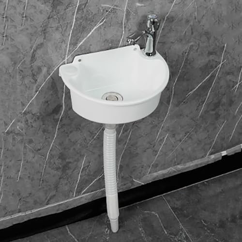 Lavandino in Plastica da Parete, Piccolo Lavello per Camper, Installazione Senza Fori, Autoadesivo, per Garage, Lavanderia e Giardino, 11,8 x 8,3 x 4,1 Pollici(White)
