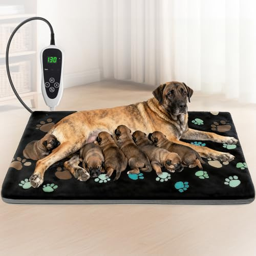 GOLOPET Tappetino riscaldante per cani extra large, 119,4 x 76,2 cm, impermeabile, con interruttore termostato, forniture per il parto, aggiunta di cavi metallici per cuccioli con rivestimento in