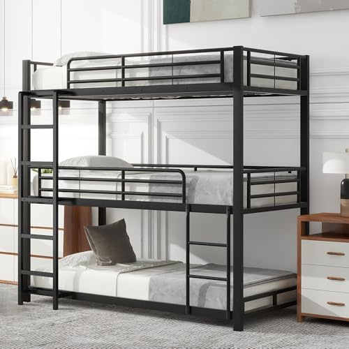 NovaFurnish 90x200cm Bettgestell Metallbett,Etagenbett,Eisenbett, Dreifach-Etagenbett für Kinder, Jugendliche und Erwachsene, Schwarz