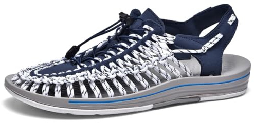 eimeinuosy Sandalias deportivas de cuerda para hombre, zapatos de pescador de verano, sandalias tejidas a mano, cómodas y ligeras, sandalias de playa con cordón
