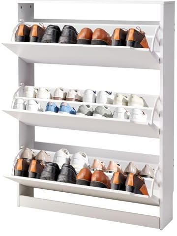 VEVOR Shoe Cabinet with 3 Flip Drawers, Modern Shoes Storage Cabinet with Anti-Tipping Device, Freestanding Shoe Rack Organizer, Ideal for Entryway, Hallway, Bedroom, Living Room, Closet, White