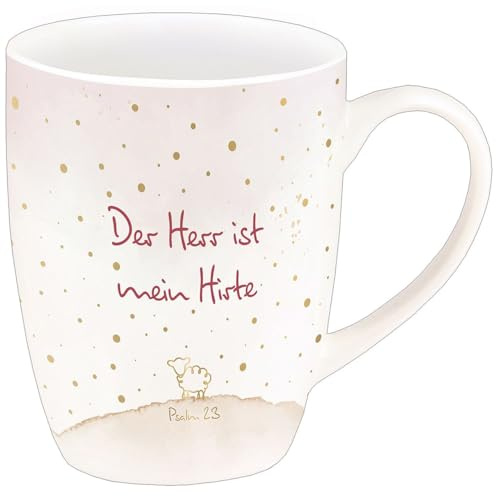 Tasse „Der Herr ist mein Hirte“ – New Bone China Porzellan, Gold Edition, ca. 360 ml, Geschenkverpackung mit Sichtfenster, Psalm 23