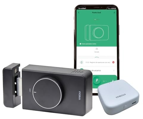 Arregui SPIN UP + BRIDGE Cerradura de seguridad Invisible para Puerta | Apertura Electrónica con App Móvil | Alarma 120 dB | Antirrobo | Control Remoto Compatible Google y Alexa | Instalación sin Cabl