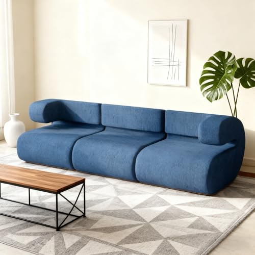 Modernes Modulares Sofa,flexibel als 3-Sitzer-Sofa,Eckcouch oder EinzelSessel umwandelbar,Boneless Couch, abnehmbarer, waschbarer Bezug,rutschfeste Basis,für Wohnzimmer Schlafzimmer Büro (Blau)