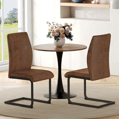 A ALFRESCOOL 2-Teiliges Set Schwingstuhl, Kunstleder-Esszimmerstühlen, Küchenstuhl Modern mit Rückenlehne, Ergonomisches Design, Polsterstuhl, Esstischstühle, Besucherstuhl(Braun + Schwarz)
