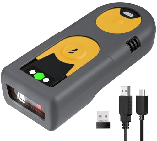 Inateck Mini Barcode Scanner Bluetooth 2D, QR Code Scanner, BCST-42 Gelb | Liest Barcodes von Bildschirmen, mit 2,4Ghz USB, Handscanner Kabellos Kleine für Inventar, für PC Tablet Phone Android iOS