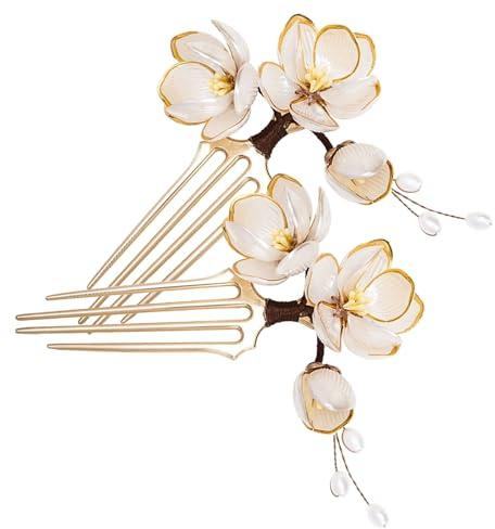 Veemoon Lot de 2 Épingles à Cheveux Vintage en Métal Peignes Latéraux à 4 Dents Fleur de Lotus Accessoire Traditionnel Chinois pour Femmes Ornement Floral Ancien pour Coiffure Hanfu