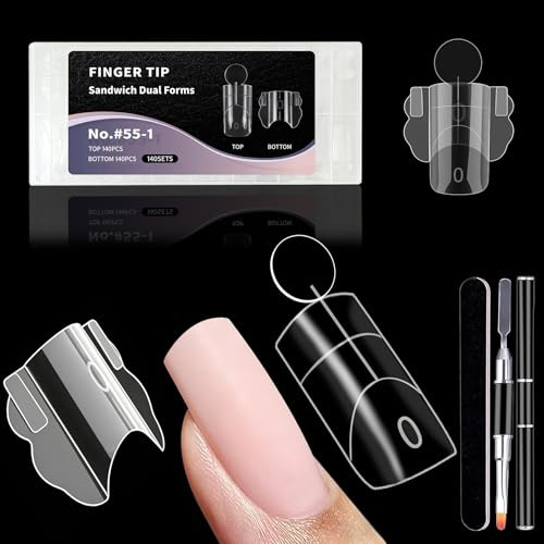 Dual Nail Forms pour Polygel, 280 pièces formes à ongles carrées réutilisables avec repères, 14 tailles capsules pour gel constructeur et extensions acryliques, longueur courte à moyenne