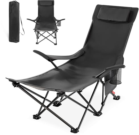 KaO0YaN Campingstuhl Faltbar mit Fußstütze, Strandstuhl mit 4-Fach Verstellbarer Rückenlehne, Liegestuhl Klappstuhl Tragetasche und Getränkehalter, Outdoor Relaxsessel Campingstühle 150 kg