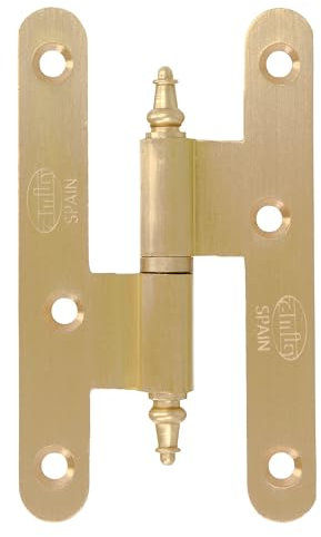 Amig - Pernio a la Izquierda - 100 x 58 x 2.3 mm - Arandela a Presión - Con Remate - Cantos Redondos - Sujeta Puertas con Firmeza - Latón Mate