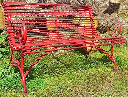 Casa Padrino Schmiedeeisen 2er Gartenbank - Gartenbank mit Klauenbeine, Farbe:Vintage rot