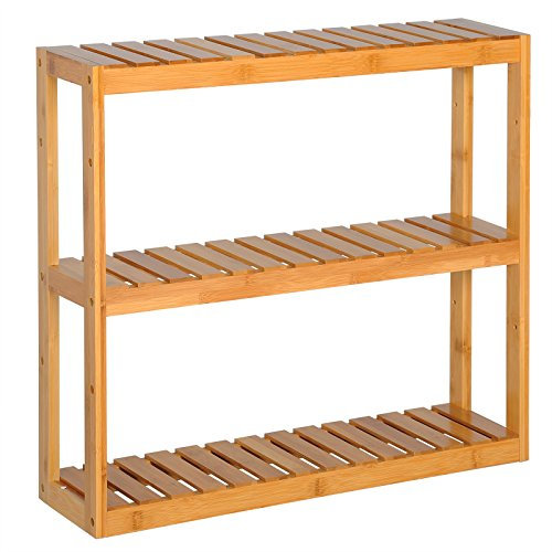 WOLTU Bambus Regal, Hängeregal, Badregal, Wohnzimmerregal, Badezimmerregal stehend, Bücherregal, Schuhregal, verstellbare Ablage, mit 3 Ebenen, 60x54x15 cm, Naturfarbe