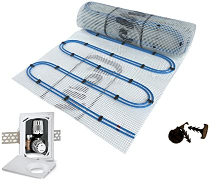 Dünnbett Warmwasser Fußbodenheizung HoWaTech Duo Komplett Set 2,5-20m² Doppelrohr Heizmatte 80 W/m² und Multibox K-RTL, Heizfläche:7.50m²
