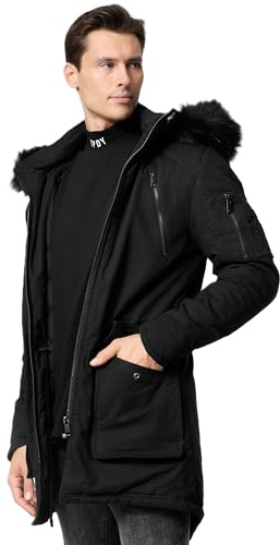 trueprodigy Herren Winterjacke Harvey - Casual Parka - Warme gefütterte Jacke - Stylisher Mantel in schwarz mit Kapuze und abnehmbarem Kunstfell