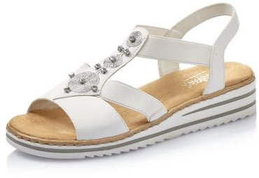 Rieker Femme Sandales V0687, Dame Sandales Fines,Chaussure d'été,Sandale d'été,Confortable,Plate,Blanc (Weiss / 80),36 EU / 3.5 UK