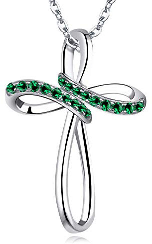 JO WISDOM Halskette Kreuz Silber 925,Kette Anhänger Kruzifix mit 3A Zirkonia Mai Geburtsstein Smaragd Farbe,Schmuck für Frauen