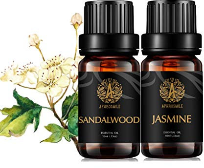 Aphrosmile 100% reine Jasmin und Sandelholz ätherische Öle Set für Diffusor, Aromatherapie, 2x10ml, Therapeutische Grade, Kit für Kerzenherstellung
