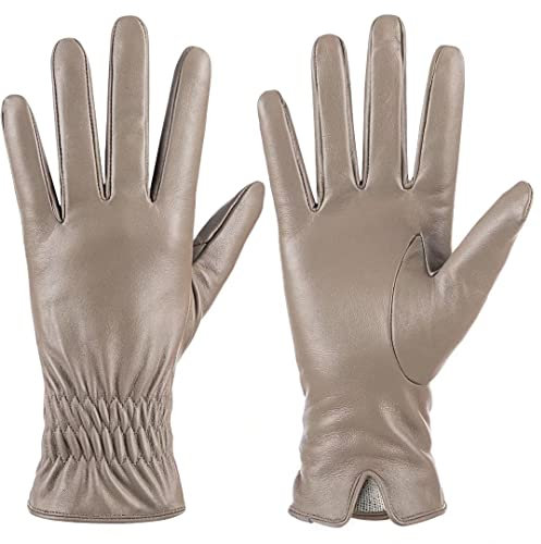 Damen Echtes Schafsleder Handschuhe, Winter Warm Touchscreen Texting Kaschmir gefüttert Fahren Motorrad Kleid Handschuhe （Beige, M）