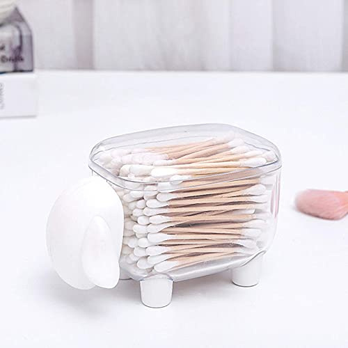 Bomullspinnehållare, fårform Transparent Q-tiphållare Dispenser med lock för bomullstussar Tandpetare Pins(White)
