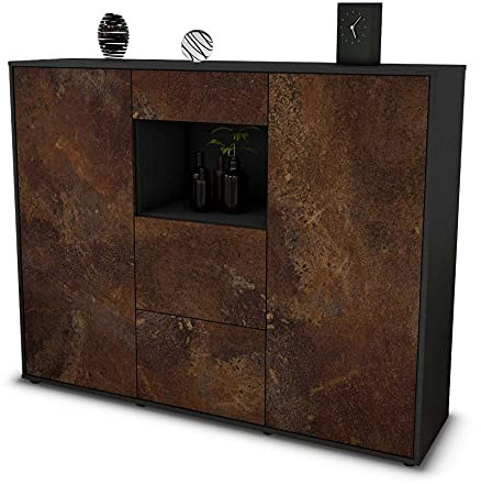 Stil.Zeit Highboard Kommode Rachelle, Korpus anthrazit matt, Front Industrie-Design Rost (136x108x35cm), Push-to-Open Technik & Leichtlaufschienen