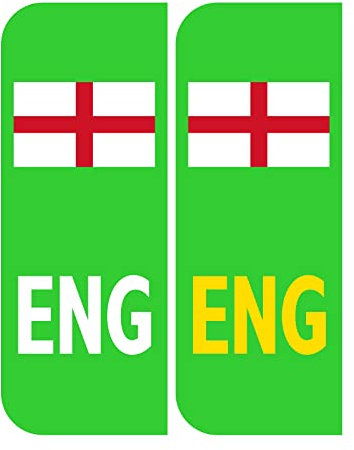 2 x Road Legal UK Car Number plate Stickers - UK Green Electric/EV/Hybrid England Flag Registration Car Number Plate Self-Adhesive Vinyl for Road Vehicle Car, Van, Lorry, Motorbike