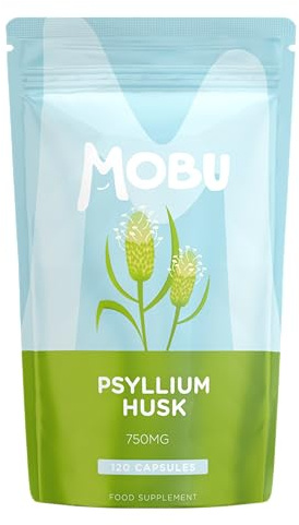 Psyllium Husk 750mg 120 Capsules | Fibre Supplement | High in Soluble Fibre | Digestion Support | Vegan UK Made | GMP Approved | MOBU