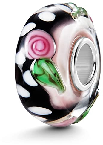 MATERIA by Matthias Wagner Glas Charm 3D Rosen - Damen Beads 925 Silber bunt