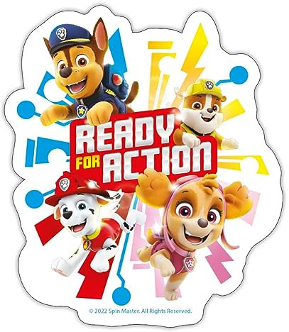 Spreadshirt Paw Patrol Ready For Action Sticker, max. 10 x 10 cm, 10 x 10 cm, Mattweiß