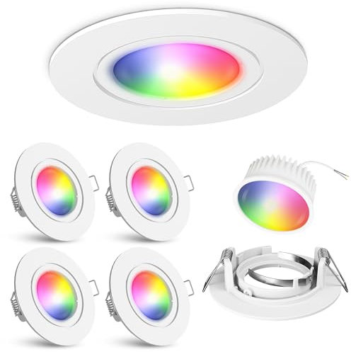 linovum Einbaustrahler 4er Set weiß mit smartem WLAN Modul tauschbar - kompatibel mit Alexa & Google - farbwechsel Deckenspot RGBWW