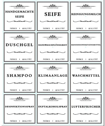36 Stücke PVC Wasserdichte Flasche Etikette, Aufkleber Bauernhaus Etikette, Seifenetiketten, Seifenspender Aufkleber für Küche, Badezimmer, Seife, Lotion, Shampoo, Spülung (Schwarz, 7 x 6,5 cm)-36