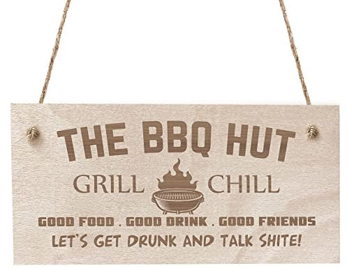Red Ocean BBQ Signs For Outside The BBQ Hut Sign Garden Sign For Outdoor Shed Plaque Gift For Men Dad Grandad Gift