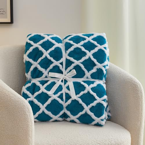 Simple&Opulence Doppelseitige Sherpa-Fleecedecke, wendbar, übergroße Überwurfdecke für Kinder und Erwachsene, weiche, warme, kuschelige Decke für Bett/Sofa/Couch, Seeblau, 150 x 200 cm