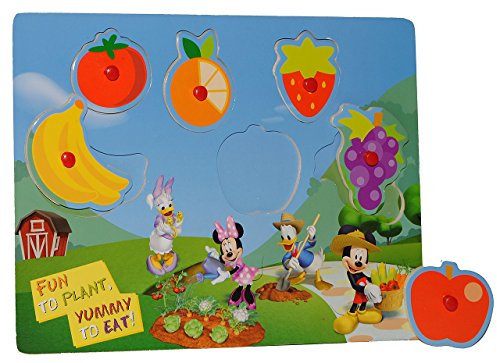 Puzzle mit Griffen - Holzpuzzle/Legespiel - Mickey Maus - Obst und Essen/Griffe Griff - für Kinder Steckpuzzle - Formenpuzzle aus Holz - für Kleinkinder M..