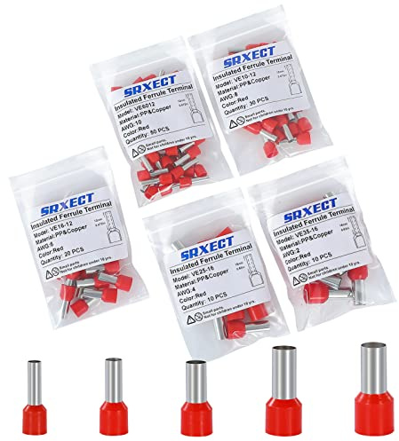 SRXECT 120PCS Wire Ferrule Kit Copper Crimp Ferrule Connectors Insulated Pin Cord End Terminals AWG(10 8 6 4 2) Gauge