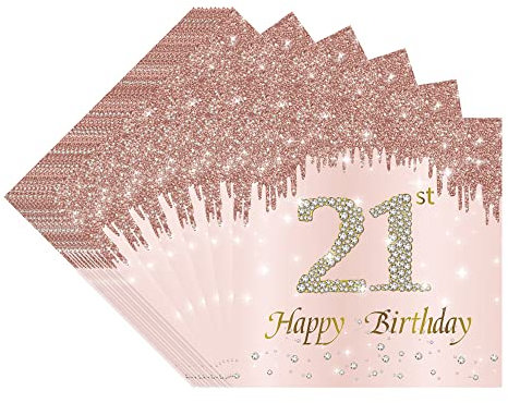 VReder Servietten 21 Geburtstag, 40 Stück Roségold Papier Party Servietten Tischdeko für 21 Geburtstag Mädchen Frau Frauen Happy Birthday Servietten Decorations