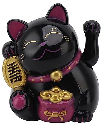 Mumusuki Winkekatze Solarbetriebene, Chinesische Lucky Cat, Glückskatze-Winkearm, Dekoration für Zuhause, Auto, Büro, Einweihungsgeschenk, Geschenkideen (Schwarz)