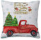 Überwurf Kissen Fall Quadratisch Kissenbezug,Rotes Retro-Stil-LKW-Auto mit Schneeflocke-Weihnachtsbaum-Kiefer-Tannenbaum-schneebedeckter Ku,Home Dekorative Sofa Sessel Schlafzimmer Wohnzimmer 45x 45cm