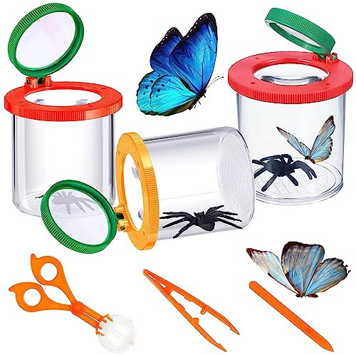 Insekten Lupe BehäLter 3 Stück Insekten Viewer Becherlupe Set Kinder Insekten Beobachtungsbox Kinder Becherlupen für Kinder mit Insektenfallen, Pinzetten, Ahlen für Die Beobachtung Von Insekten