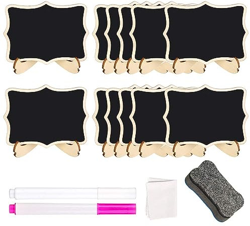 24pcs Mini Chalkboard Signs Mini Blackboards with 2 Chalk Pen Cleaning Rag | Mini Chalk Boards with Stands for Food Labels for Buffet Place Cards Table Numbers Shop Café