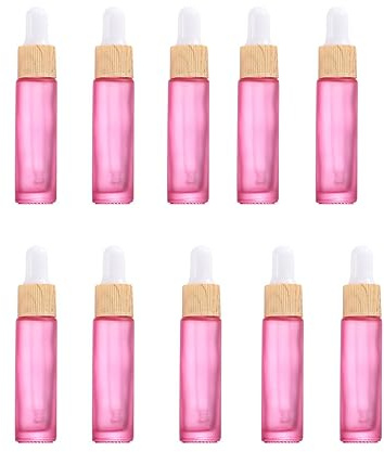 YORROR 10 Pack 10ml Frosted Thick Glass Essential Oil Dropper Bottle,Empty Refillable Dropper Bottle With Glass Eye Dropper for Massage Oils,Aromatherapy,Perfume,Cosmetic Liquid(Pink)