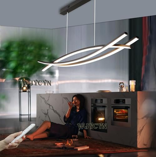 WJYCYN LED Pendelleuchte esstisch 68W Dimmbar Schwarz Hängeleuchte Moderne Bogen Design Esszimmerlampe mit Fernbedienung Hängelampe höhenverstellbar Küchen Büro Esszimmer Hängend Lampe (120cm,68W)